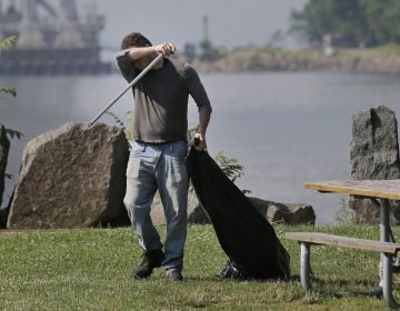 Robert Gidney wipes away sweat while working in Palisades Interstate Park in Ft. Lee, N.J., Monday, July 2, 2018. (Seth Wenig/AP Photo)